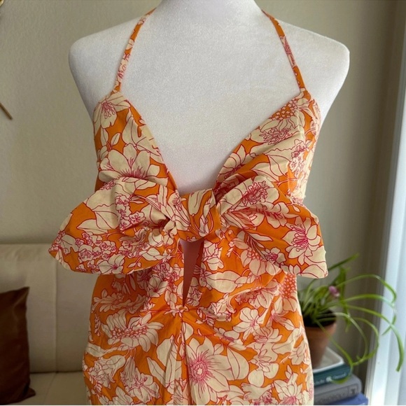 J. CREW Tie Front 100% Cotton Poplin Midi Loose Fit Dress in Orange Floral Small - Picture 7 of 15